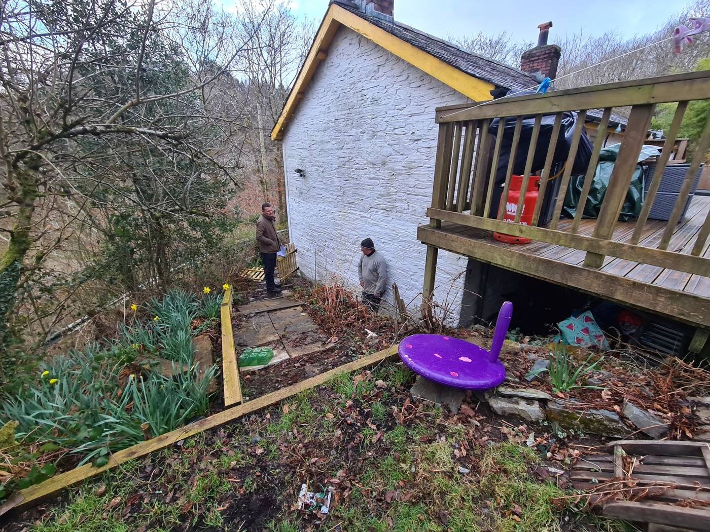 Groundworks for an external lift in Pontrhydygroes