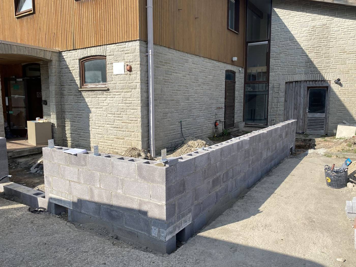 Blockwork walls going up for the boot wash facility at Trawscoed Ffarm